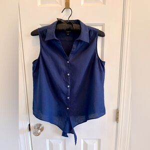 Talbots Petites, 100% Linen, Sleeveless Tie-Front Top, LP